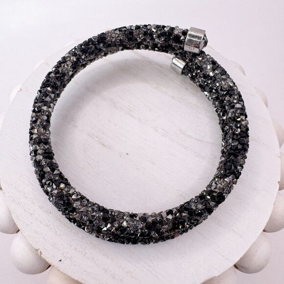 Swarovski Crystaldust Double Bangle Bracelet in black Memory Wire - Picture 9 of 16